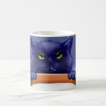Cute, blue cartoon kitten coffee mug