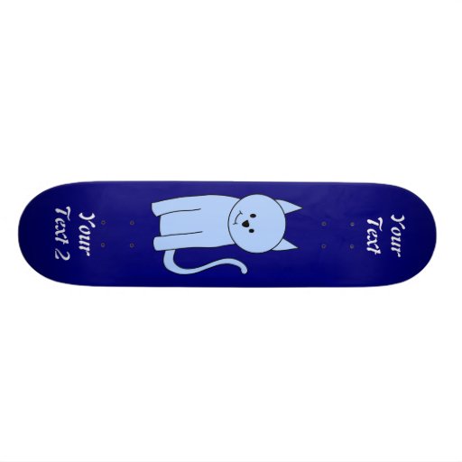 Cute Blue Cat Cartoon Skateboard Deck