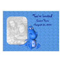 Cute Blue Dragon Photo Invitation