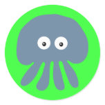 Cute Blue Jellyfish Kids Green Stickers