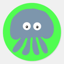 Cute Blue Jellyfish Kids Green Stickers