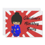 Cute Blue  Kawaii Kokeshi Doll Birthday Invitation