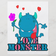 cute blue love monster with text full colour flyer