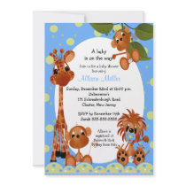 Cute Blue Monkey & Pals Boy Baby Shower Invitations