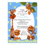 Cute Blue Monkey & Pals Boy Baby Shower Invitations