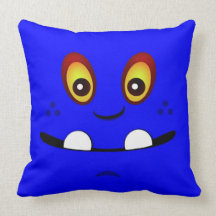 Cute Blue Monster Face w/ an Underbite Throw Pillows