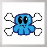cute blue octopus and crossbones posters
