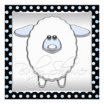 Cute Blue Sheep Baby Boy Shower Custom Announcements