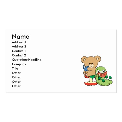 Cute Book Worm and Reading Bear Business Cards