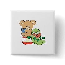 Cute Book Worm and Reading Bear Buttons