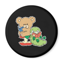 Cute Book Worm and Reading Bear Fridge Magnets