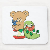 Cute Book Worm and Reading Bear Mousemats