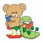 Cute Book Worm and Reading Bear photo sculptures