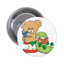 Cute Book Worm and Reading Bear Pins