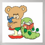 Cute Book Worm and Reading Bear posters
