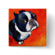 Cute Boston Terrier Painting Svetlana Novikova Buttons