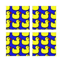 Cute Bright Yellow Rubber Ducky Pattern on Blue Canvas Prints