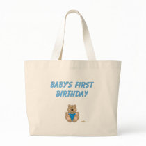 Cute Brown Bear Blue Bib Baby's First Birthday Tote Bags