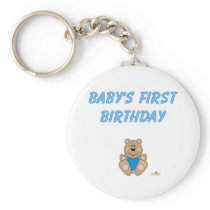 Cute Brown Bear Blue Bib Baby's First Birthday Keychains
