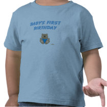 Cute Brown Bear Blue Bib Baby's First Birthday T-shirt