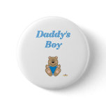 Cute Brown Bear Blue Bib Daddy's Boy Buttons