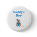Cute Brown Bear Blue Silly Hat Daddy's Boy Pinback Buttons