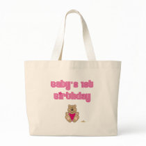 Cute Brown Bear Pink Bib Baby's 1st Birthday Tote Bag