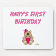 Cute Brown Bear Pink Silly Hat Baby's First Birthd Mouse Pads