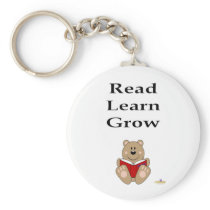 Cute Brown Bear Reading Read Learn Grow Keychains