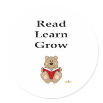 Cute Brown Bear Reading Read Learn Grow Round Stickers
