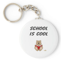 Cute Brown Bear Reading School Is Cool Keychains