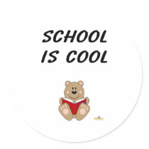 Cute Brown Bear Reading School Is Cool Stickers