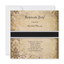 CUTE Brown Damask Bachelorette Party Invitation