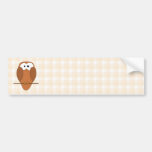 Cute Brown Owl, Beige Check Background. Bumper Sticker