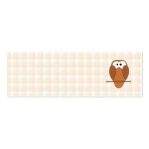 Cute Brown Owl, Beige Check Background. Business Card Template