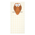 Cute Brown Owl, Beige Check Background. Personalized Rack Card