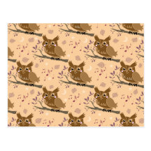 Cute Brown Owl Pattern Postcards