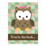Cute Brown Owl w/Pink Bow Personalized Announcements