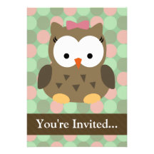 Cute Brown Owl w/Pink Bow Personalized Announcements