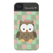Cute Brown Owl w/Pink Bow iPhone 4 Case