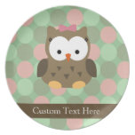 Cute Brown Owl w/Pink Bow Party Plates