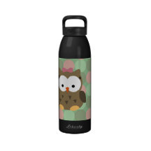 Cute Brown Owl w/Pink Bow Reusable Water Bottle