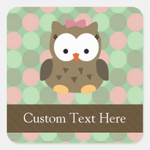 Cute Brown Owl w/Pink Bow Stickers