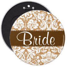 Cute Brown, Tan Damask Buttons