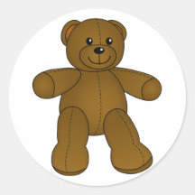 Cute brown teddy bear round sticker