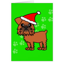 Cute Brussels Griffon Cartoon Santa Hat Greeting Cards