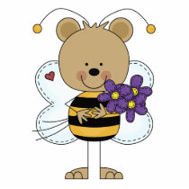 cute bumble bee bear with purple flowers photo sculpture