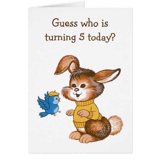 Cute Bunny and Bluebird Kids Fifth Birthday Card