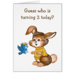 Cute Bunny and Bluebird Kids Second Birthday Card
