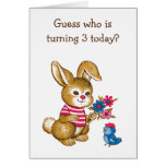 Cute Bunny and Bluebird Kids Third Birthday Card